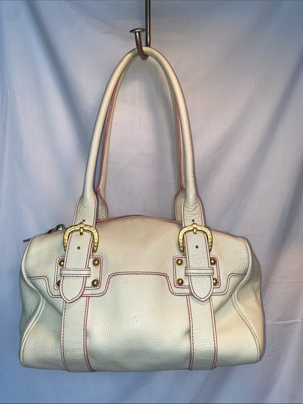 Dooney & Bourke Marchesa Leather  Satchel Shoulder Bag Pink Trim Gold Hardware
